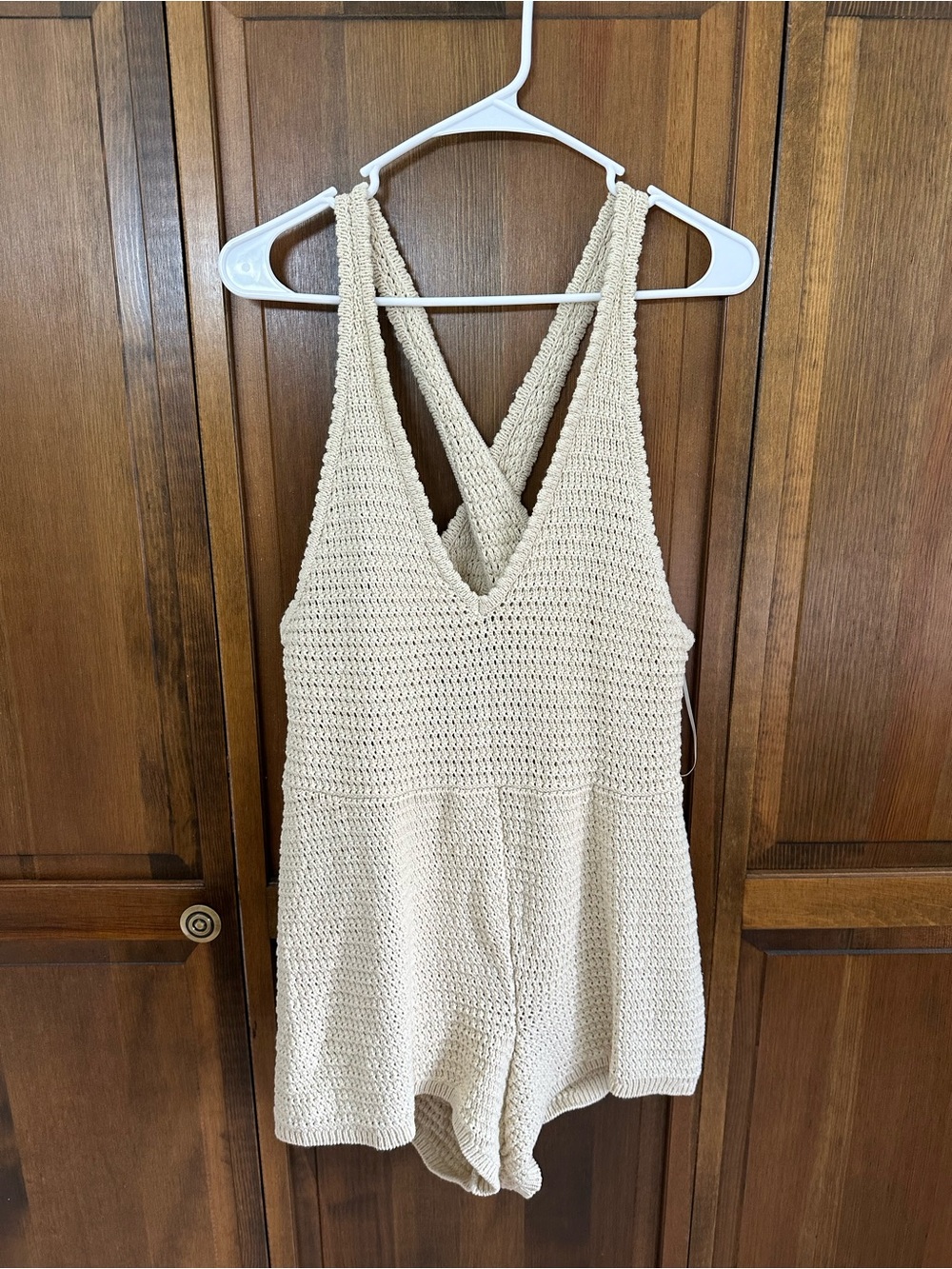 Free People Crochet Knit Romper - Cream Sleeveless V-Neck